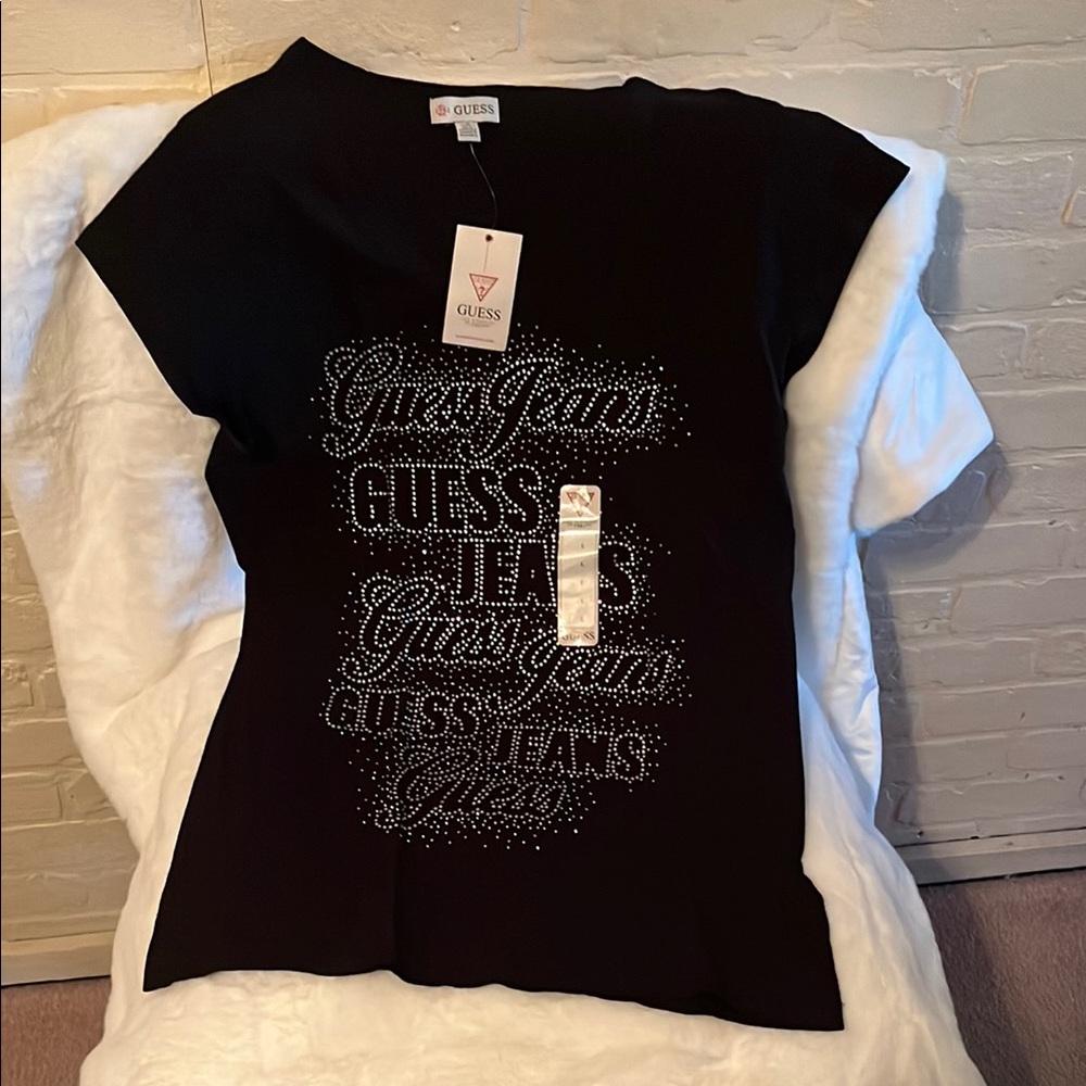 GUESS Black Embellished Women's Top Size Large